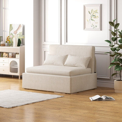 Canapé-lit convertible 2 en 1 Mixoy Linen, canapé-lit gigogne simple/queen avec matelas et coussins