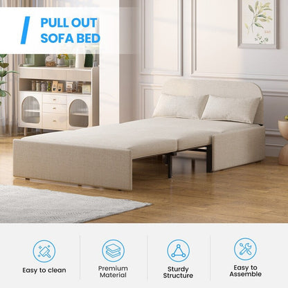 Canapé-lit convertible 2 en 1 Mixoy Linen, canapé-lit gigogne simple/queen avec matelas et coussins