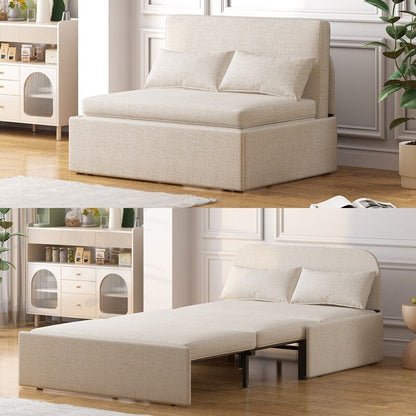 Canapé-lit convertible 2 en 1 Mixoy Linen, canapé-lit gigogne simple/queen avec matelas et coussins