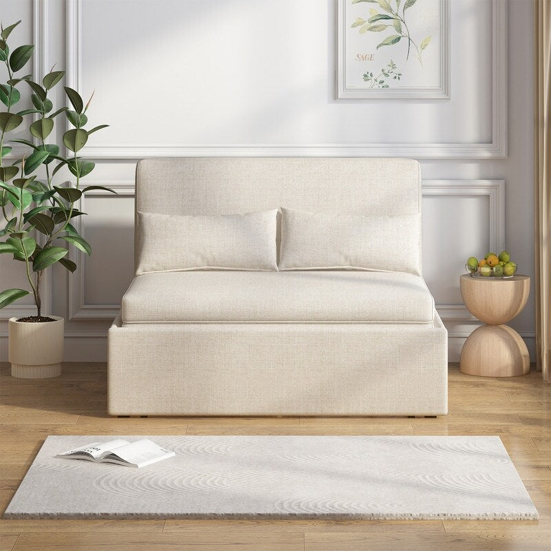 Canapé-lit convertible 2 en 1 Mixoy Linen, canapé-lit gigogne simple/queen avec matelas et coussins