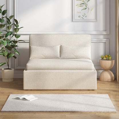 Canapé-lit convertible 2 en 1 Mixoy Linen, canapé-lit gigogne simple/queen avec matelas et coussins