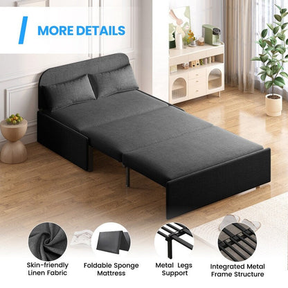 Canapé-lit convertible 2 en 1 Mixoy Linen, canapé-lit gigogne simple/queen avec matelas et coussins