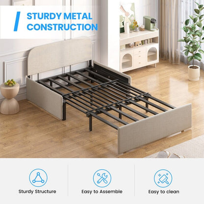 Canapé-lit convertible 2 en 1 Mixoy Linen, canapé-lit gigogne simple/queen avec matelas et coussins