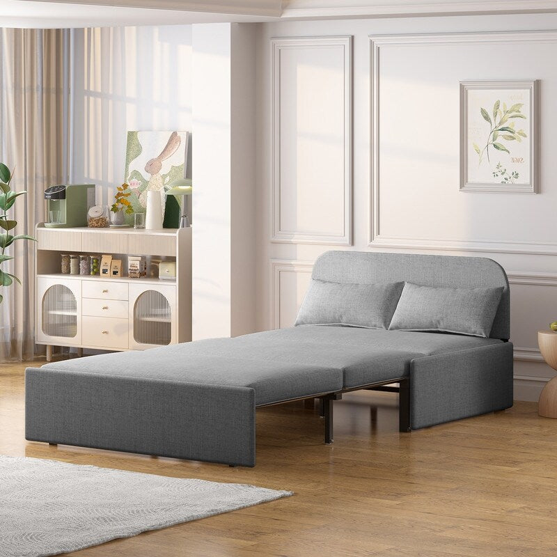 Canapé-lit convertible 2 en 1 Mixoy Linen, canapé-lit gigogne simple/queen avec matelas et coussins