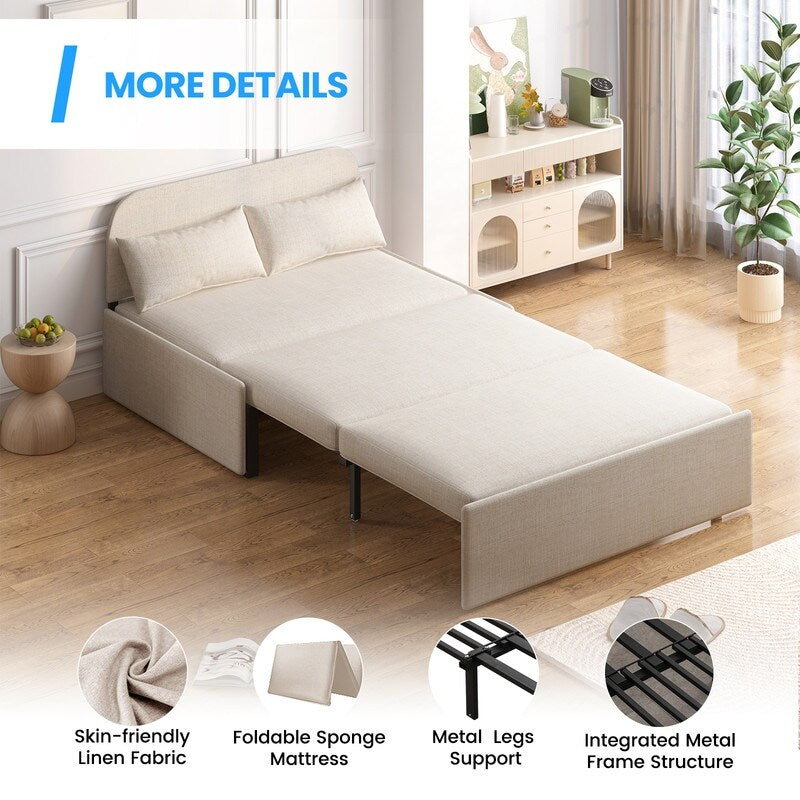 Canapé-lit convertible 2 en 1 Mixoy Linen, canapé-lit gigogne simple/queen avec matelas et coussins