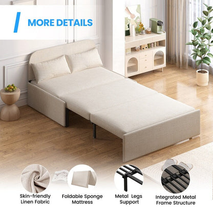 Canapé-lit convertible 2 en 1 Mixoy Linen, canapé-lit gigogne simple/queen avec matelas et coussins