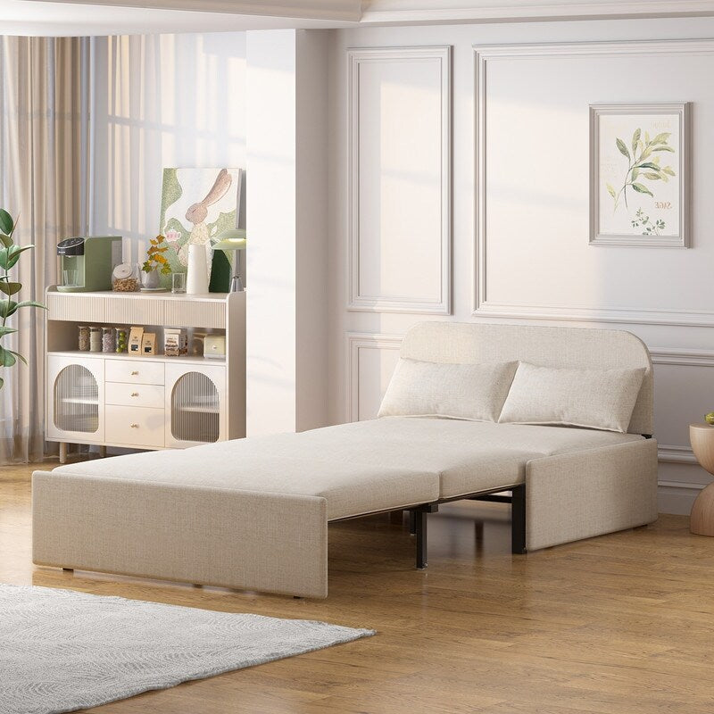 Canapé-lit convertible 2 en 1 Mixoy Linen, canapé-lit gigogne simple/queen avec matelas et coussins