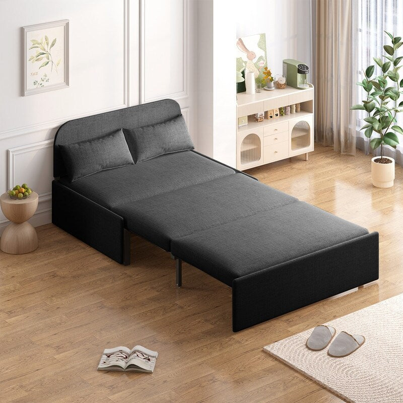 Canapé-lit convertible 2 en 1 Mixoy Linen, canapé-lit gigogne simple/queen avec matelas et coussins