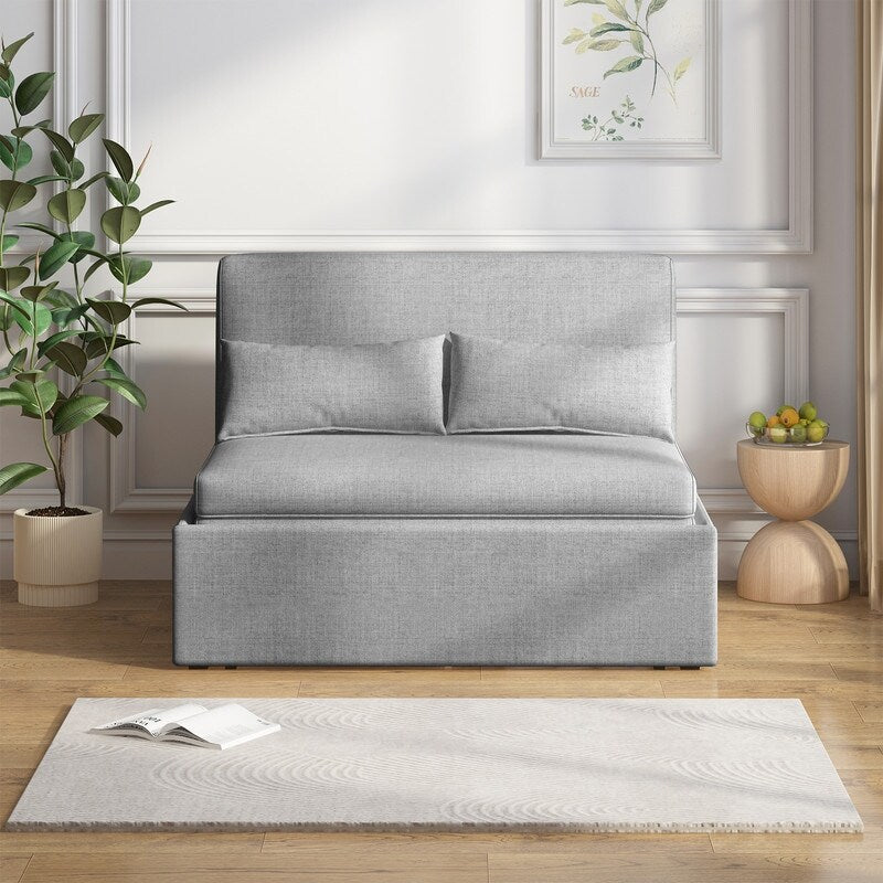 Canapé-lit convertible 2 en 1 Mixoy Linen, canapé-lit gigogne simple/queen avec matelas et coussins
