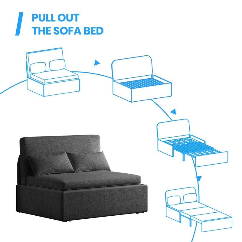 Canapé-lit convertible 2 en 1 Mixoy Linen, canapé-lit gigogne simple/queen avec matelas et coussins