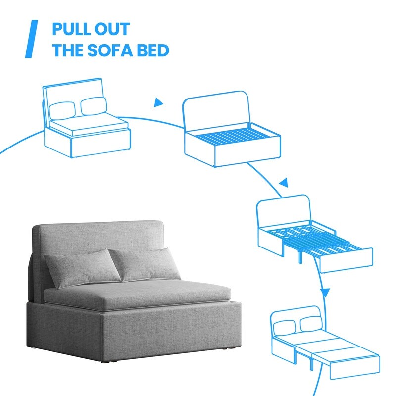 Canapé-lit convertible 2 en 1 Mixoy Linen, canapé-lit gigogne simple/queen avec matelas et coussins