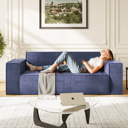 Canapé 2 places en velours moderne Mixoy, sans pieds et avec accoudoirs élargis, rembourré pour le salon