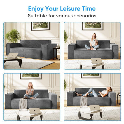 Canapé 2 places en velours moderne Mixoy, sans pieds et avec accoudoirs élargis, rembourré pour le salon