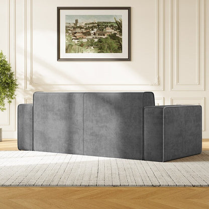 Canapé 2 places en velours moderne Mixoy, sans pieds et avec accoudoirs élargis, rembourré pour le salon