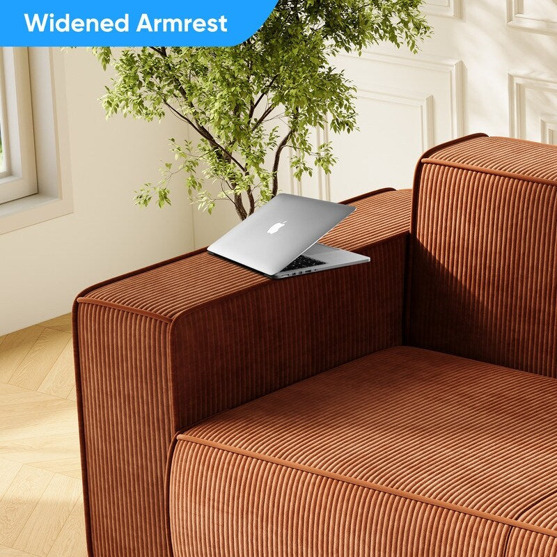 Canapé 2 places en velours moderne Mixoy, sans pieds et avec accoudoirs élargis, rembourré pour le salon