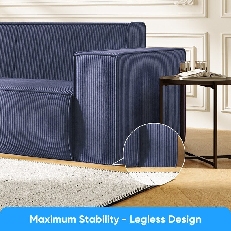 Canapé 2 places en velours moderne Mixoy, sans pieds et avec accoudoirs élargis, rembourré pour le salon