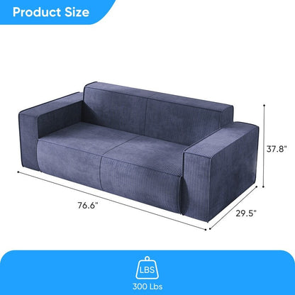 Canapé 2 places en velours moderne Mixoy, sans pieds et avec accoudoirs élargis, rembourré pour le salon