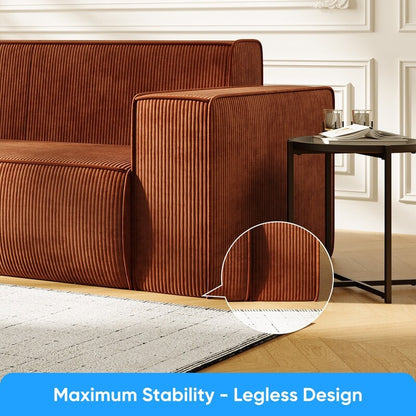 Canapé 2 places en velours moderne Mixoy, sans pieds et avec accoudoirs élargis, rembourré pour le salon