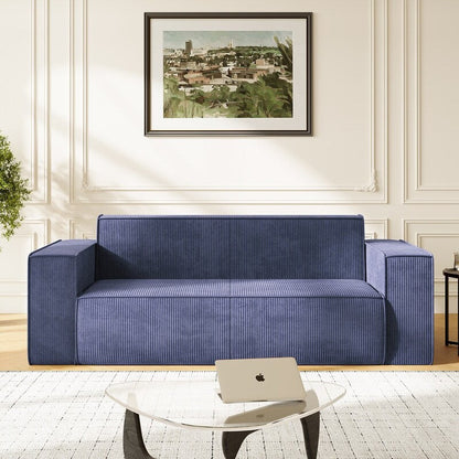 Canapé 2 places en velours moderne Mixoy, sans pieds et avec accoudoirs élargis, rembourré pour le salon