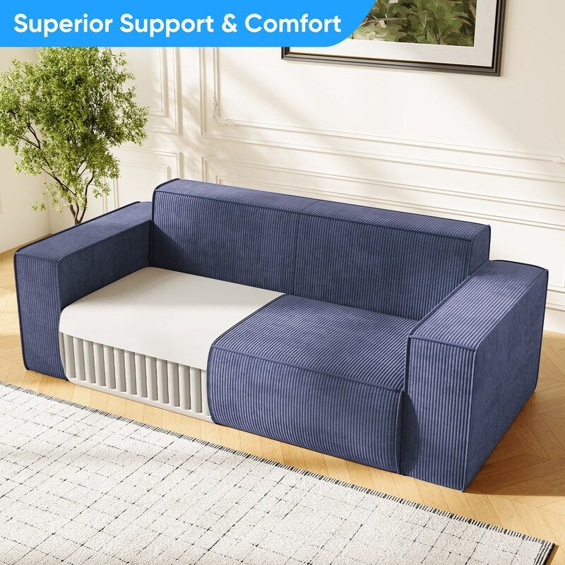 Canapé 2 places en velours moderne Mixoy, sans pieds et avec accoudoirs élargis, rembourré pour le salon