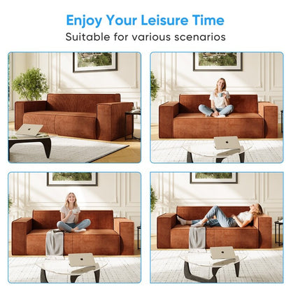 Canapé 2 places en velours moderne Mixoy, sans pieds et avec accoudoirs élargis, rembourré pour le salon