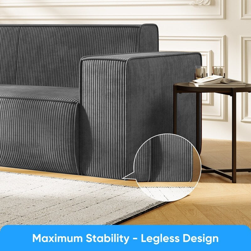 Canapé 2 places en velours moderne Mixoy, sans pieds et avec accoudoirs élargis, rembourré pour le salon