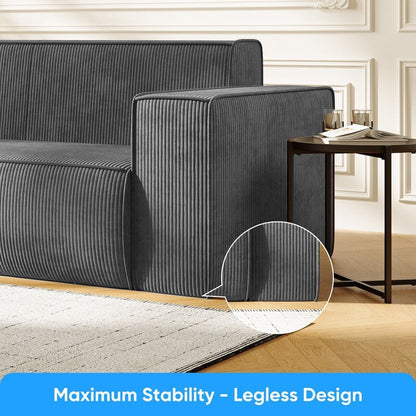 Canapé 2 places en velours moderne Mixoy, sans pieds et avec accoudoirs élargis, rembourré pour le salon