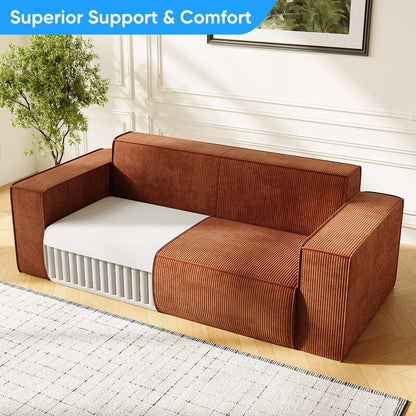 Canapé 2 places en velours moderne Mixoy, sans pieds et avec accoudoirs élargis, rembourré pour le salon