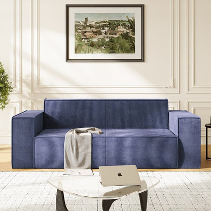 Canapé 2 places en velours moderne Mixoy, sans pieds et avec accoudoirs élargis, rembourré pour le salon