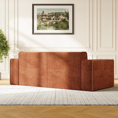 Canapé 2 places en velours moderne Mixoy, sans pieds et avec accoudoirs élargis, rembourré pour le salon