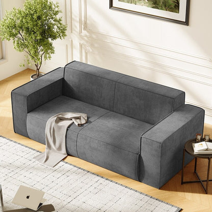 Canapé 2 places en velours moderne Mixoy, sans pieds et avec accoudoirs élargis, rembourré pour le salon