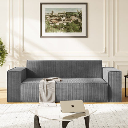 Canapé 2 places en velours moderne Mixoy, sans pieds et avec accoudoirs élargis, rembourré pour le salon