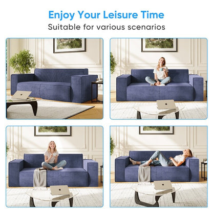 Canapé 2 places en velours moderne Mixoy, sans pieds et avec accoudoirs élargis, rembourré pour le salon