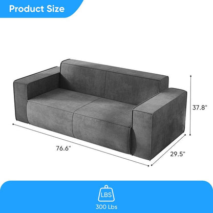 Canapé 2 places en velours moderne Mixoy, sans pieds et avec accoudoirs élargis, rembourré pour le salon