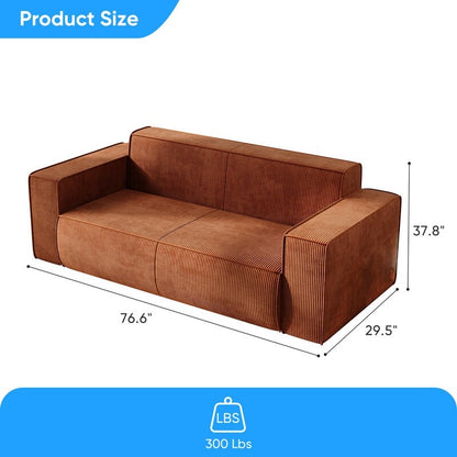 Canapé 2 places en velours moderne Mixoy, sans pieds et avec accoudoirs élargis, rembourré pour le salon