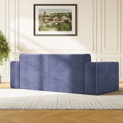 Canapé 2 places en velours moderne Mixoy, sans pieds et avec accoudoirs élargis, rembourré pour le salon