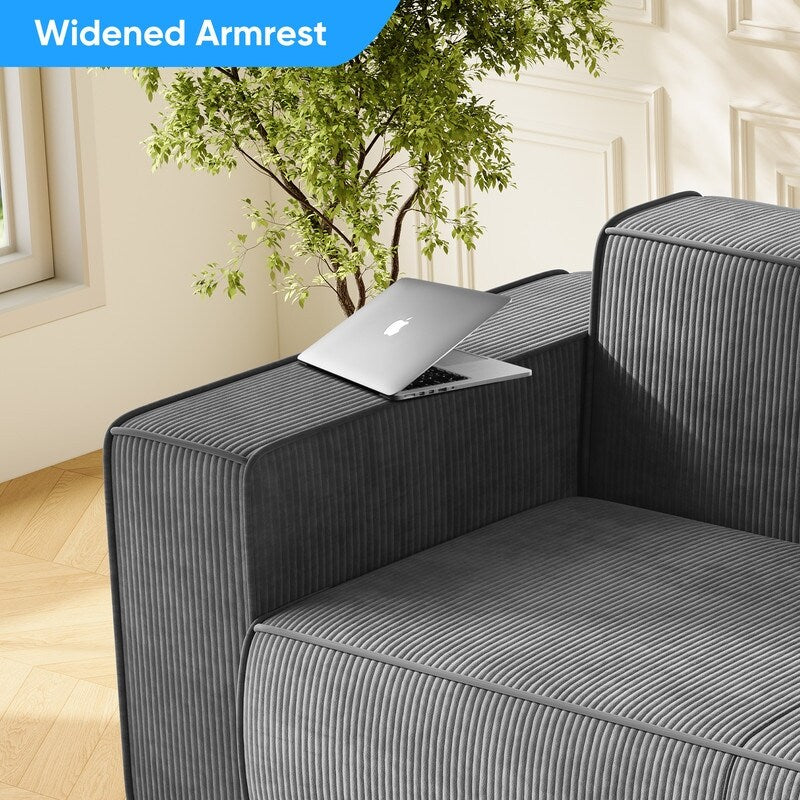 Canapé 2 places en velours moderne Mixoy, sans pieds et avec accoudoirs élargis, rembourré pour le salon