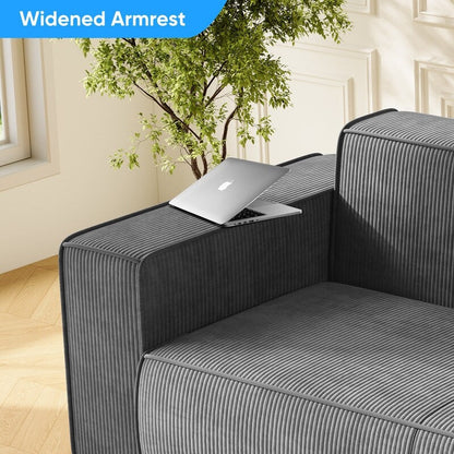 Canapé 2 places en velours moderne Mixoy, sans pieds et avec accoudoirs élargis, rembourré pour le salon