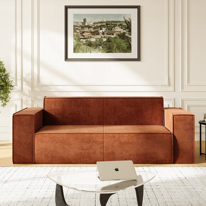 Canapé 2 places en velours moderne Mixoy, sans pieds et avec accoudoirs élargis, rembourré pour le salon