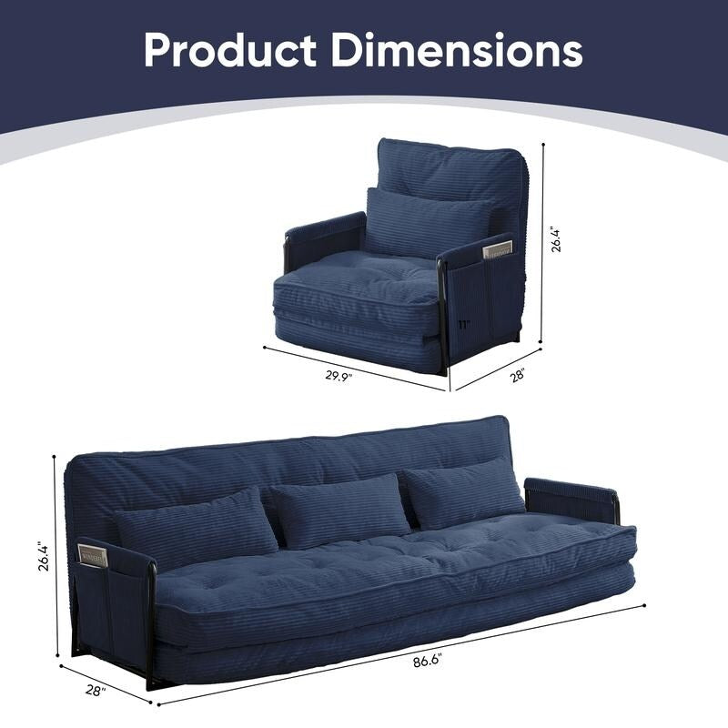 Canapé-lit pliant multifonction Mixoy avec oreillers, dossier réglable sur 6 positions (3+1)