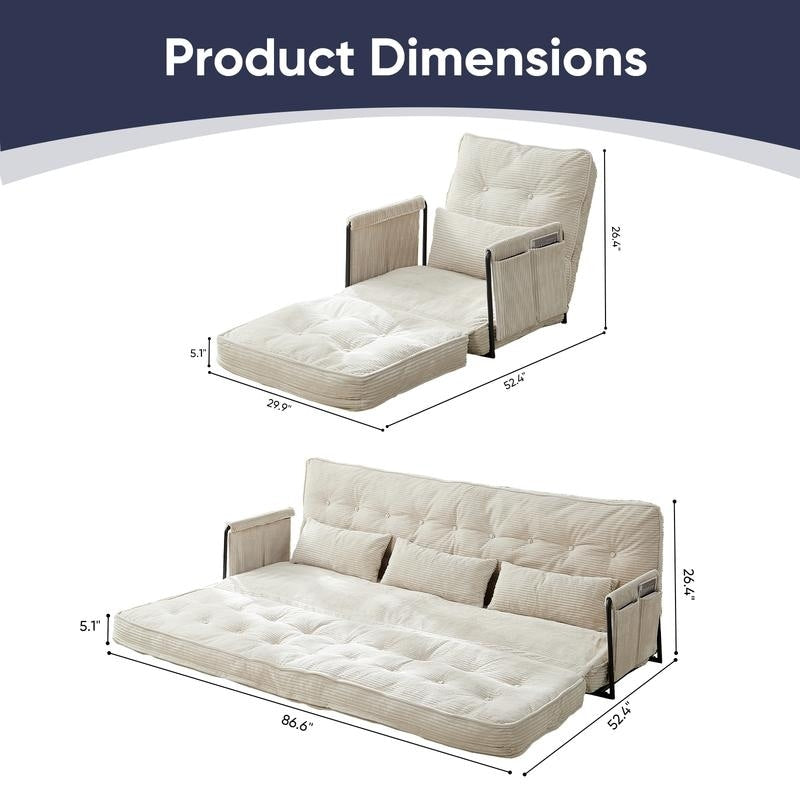 Canapé-lit pliant multifonction Mixoy avec oreillers, dossier réglable sur 6 positions (3+1)
