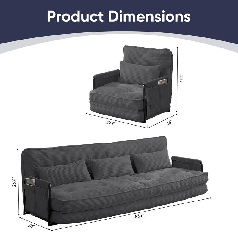 Canapé-lit pliant multifonction Mixoy avec oreillers, dossier réglable sur 6 positions (3+1)