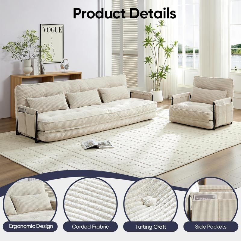 Canapé-lit pliant multifonction Mixoy avec oreillers, dossier réglable sur 6 positions (3+1)