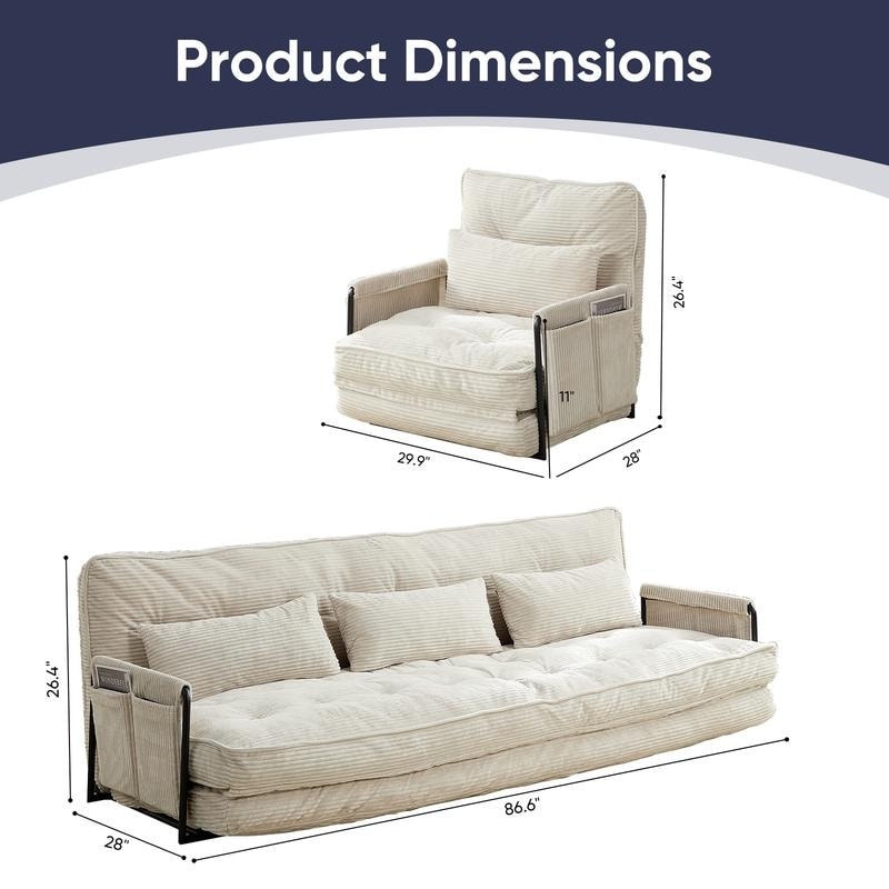 Canapé-lit pliant multifonction Mixoy avec oreillers, dossier réglable sur 6 positions (3+1)