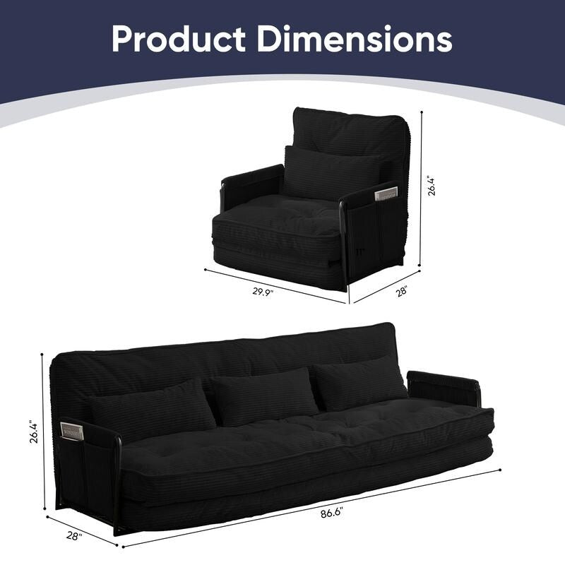Canapé-lit pliant multifonction Mixoy avec oreillers, dossier réglable sur 6 positions (3+1)