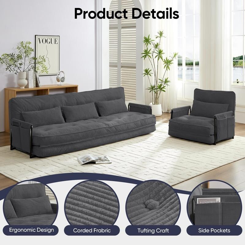 Canapé-lit pliant multifonction Mixoy avec oreillers, dossier réglable sur 6 positions (3+1)