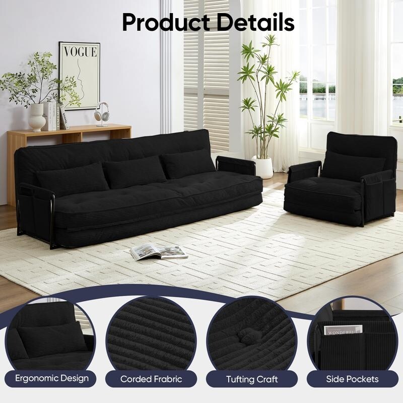 Canapé-lit pliant multifonction Mixoy avec oreillers, dossier réglable sur 6 positions (3+1)