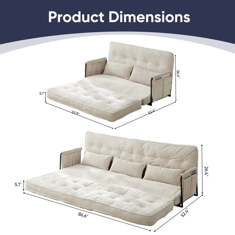 Canapé-lit pliant multifonction Mixoy, 3 places avec causeuse, dossier réglable sur 6 positions