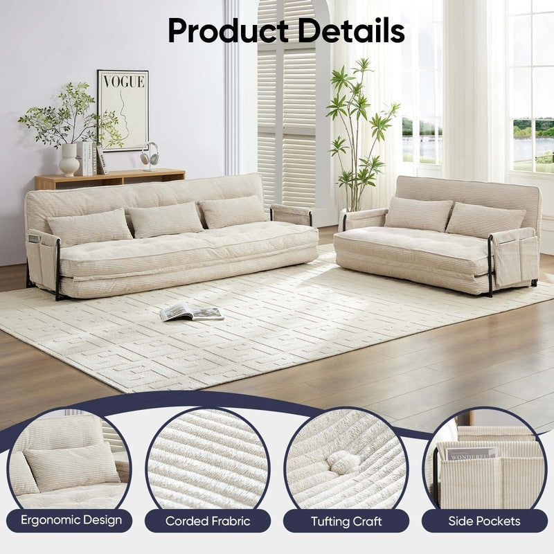 Canapé-lit pliant multifonction Mixoy, 3 places avec causeuse, dossier réglable sur 6 positions