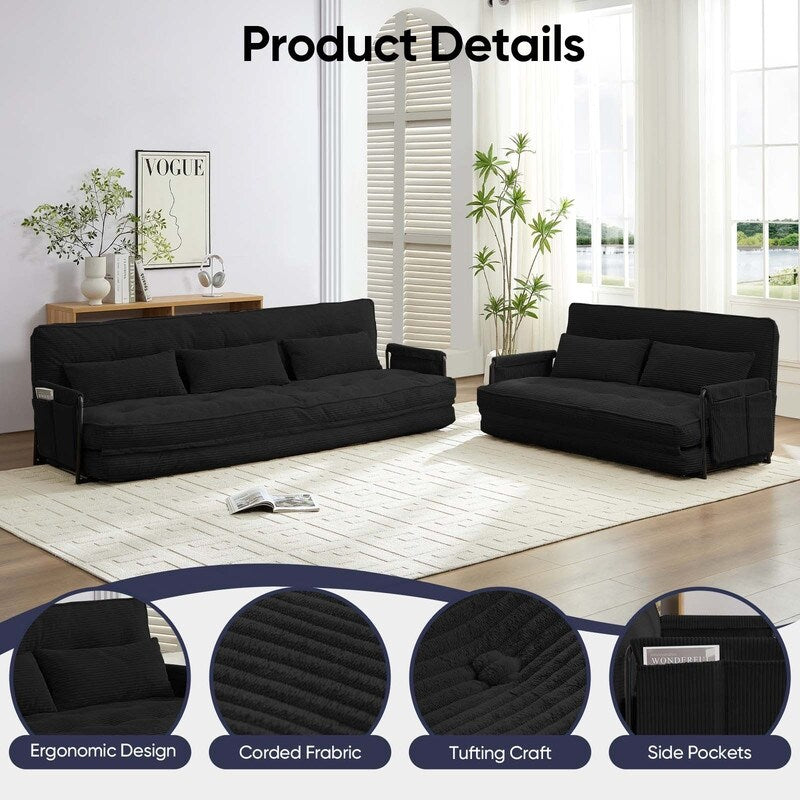 Canapé-lit pliant multifonction Mixoy, 3 places avec causeuse, dossier réglable sur 6 positions